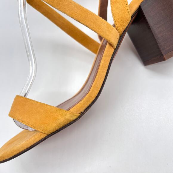 BA&SH Cequoia Strappy Heeled Sandal Women 39 Yellow Suede Block Stacked heel NEW - Picture 11 of 15